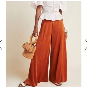 Anthropologie Maeve Shiloh Flowy Burnt Orange Slinky Wide Leg Pants Like New